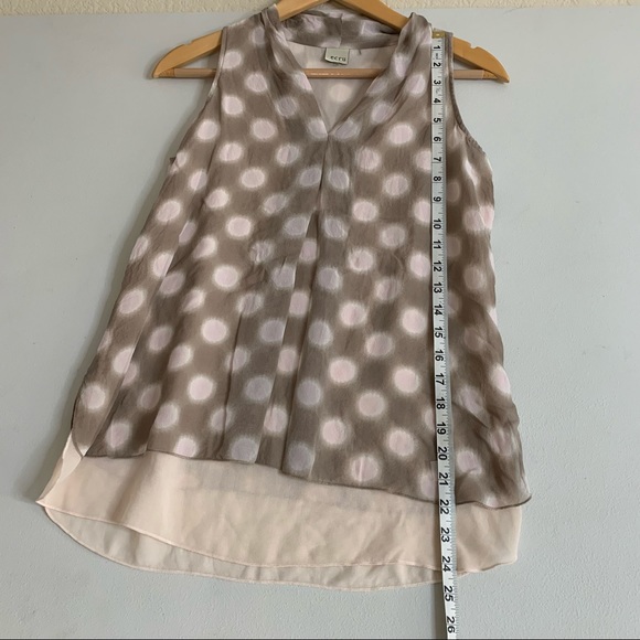 ECRU 100% Silk Brown Pink Polka Dot Sleeveless Blouse Size XS Tank Top - Picture 3 of 7